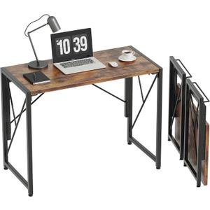 Homeiju Folding Desk - Small Foldable Desk, 31.5" Portable for Bedroom & Home Office, Space Saving, Easy Assembly, Rustic Brown