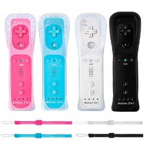 DTianSir 4Pack Motion Plus Wii Remote Controllers with Silicone Case & Wrist Strap,Wii Remote Controllers with Built in Motion Plus Compatible for Wii U Consoles (Pink+Light Blue+White+Black)