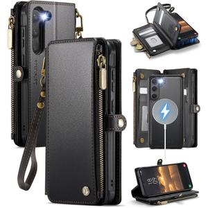 Defencase for Galaxy S23 Magnetic Wallet Case Compatible with Magsafe with RFID Blocking Zipper & Card Holder for Women Men, PU Leather Detachable Phone Case for Samsung Galaxy S23 5G 6.1", Black