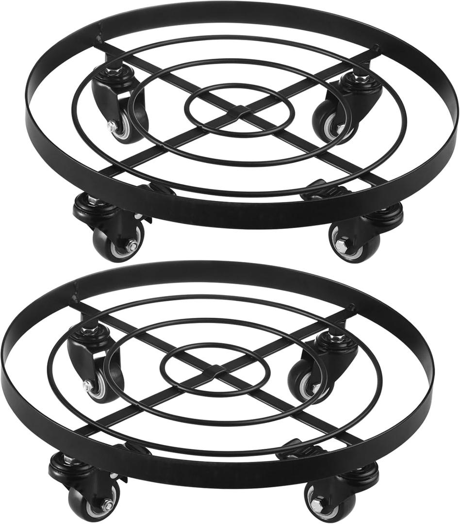 2 Packs Extra-large Metal Plant Caddy 15 Inches Plant Dolly with Wheels Heavy-Duty Rolling Plant Stand with Casters for Indoor Outdoor Wheeled Plant Pot Mover Rollers, Black