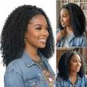 Kinky Curly Headband Wig for Black Women Glueless Afro Curly Synthetic Wig with Adjustable Headband Natural Hairline Soft Full Volume Easy Daily Wear (Natural Black)