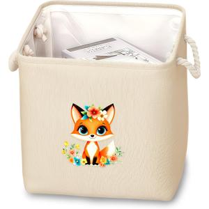 Fox Fabric Storage Bin 11 x 11 Inch, Foldable Storage Basket for Home, Office,Closet, Clothes, Organizer, Cute Home Room Desk Decor For Girls Women!