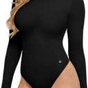 Popilush Long Sleeve Body Suits Womens Turtle Neck Shapewear Bodysuit Seamless Tank Tops Thong Body Suits (Large, Black)