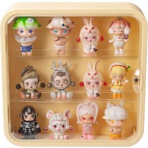 Clear Display Case for Figures, Wall Mounted Acrylic Storage Box, Dust Proof Display Cabinet Organizer for Mini Pop Mart Action Figures Collectibles (Yellow) (Yellow - 1 Pack)