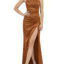 Rosegalette Women's Sexy Halter Neck Ruched Slit Bodycon Maxi Dress Formal Prom Evening Gown, Brown, M (Gold, M)