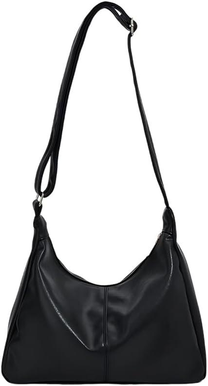 Hobo Bags for Women Vegan Leather Shoulder Purses for Women Slouchy Crossbody Tote Handbags with Adjustable Starp (Black)