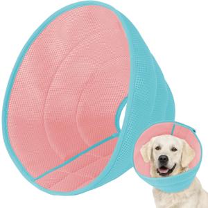 Mosago Soft Dog Cone Collar After Surgery Alternative for Dogs to Stop Licking, Comfy Collars for Large/Medium/Small Pet, Comfortable Elizabethan Neuter Recovery E Cones of Shame Neck & Head Ecollars (LFit 49-110 lb), Light Blue/Pink)
