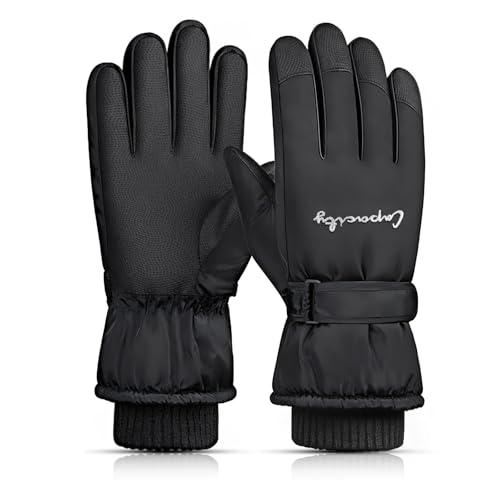 Winter Women Ski Gloves, Waterproof Touch Screen Snow Gloves, Warm Windproof Snowboard Gloves for Skiing Hiking Cycling (Black)