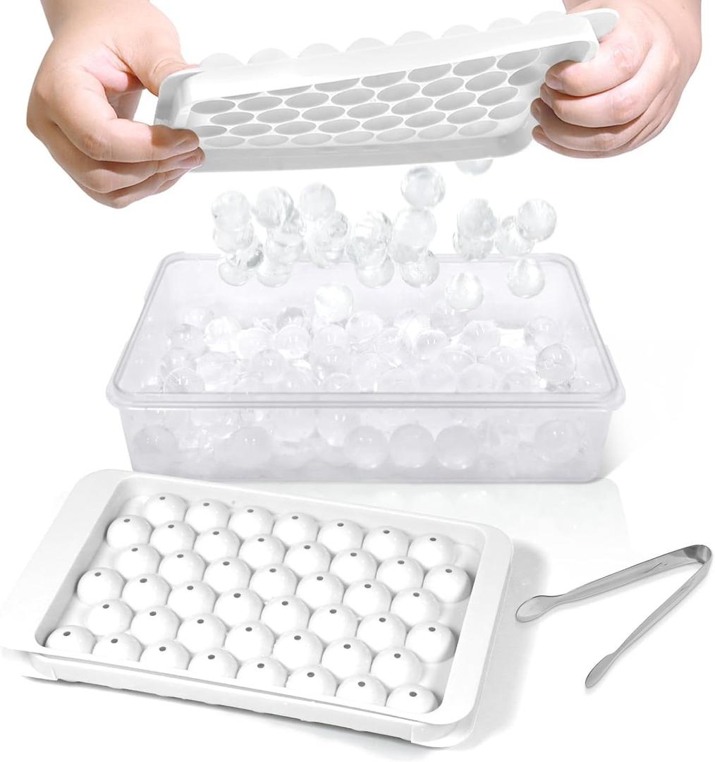 WIBIMEN Round Ice Cube Tray with Lid and Bin - Ice Trays for Freezer with Lid - Ice Cube Trays for Freezer with Container (0.8IN-2PACK White)