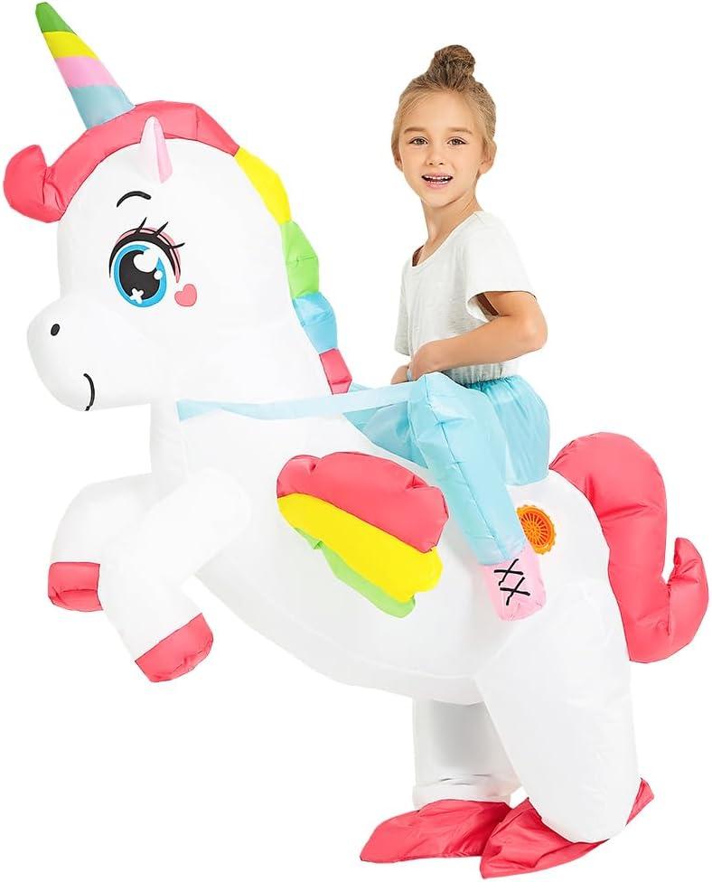 JUROSAICA Unicorn Costume Girls Inflatable Costume Kids Ride On Deluxe Blow up Halloween Costume Toddler For 2-3 Years Old Boys Cosplay Party XS