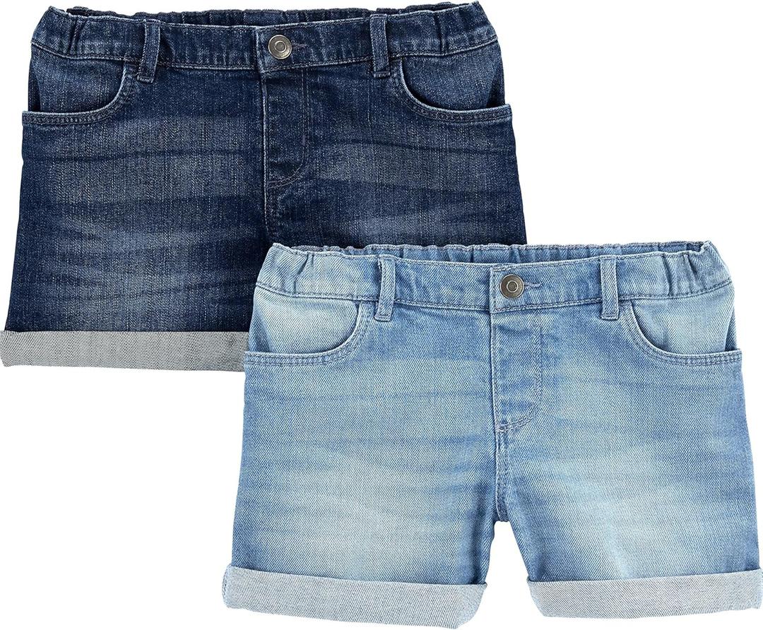 Simple Joys by Carter's Girls' Denim Shorts, Pack of 2 (Dark Denim/Light Denim)