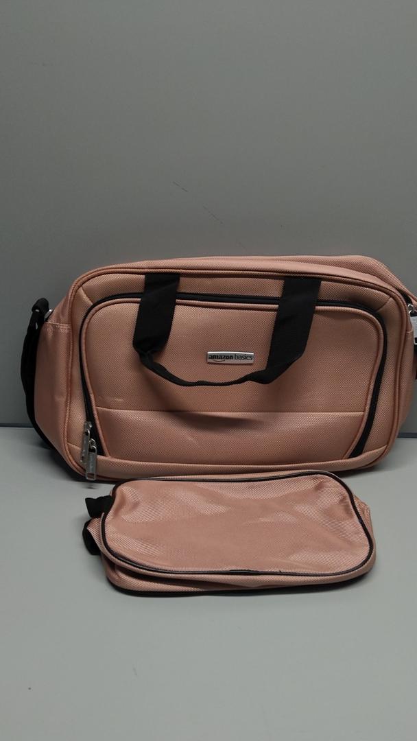 Amazon Basics 2-Piece Luggage Set, 15" Tote Bag, and 10" Compact Travel Bag, Rose Gold