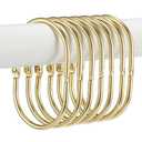 Goowin Shower Curtain Rings, 12 Pcs Shower Curtain Hooks, Oval Snap Shower Rings for Curtain, Metal Gold Shower Curtain Rings Rust Proof, Glide Smoothly Shower Hooks for Shower Curtain Rod (Gold), Set of 2