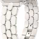 Wearlizer Metal Bracelet Compatible with Apple Watch Bands for Women 40/38/41/42/44/45/46/49mm, Gold Dressy Jewelry Enamel Stainless Steel Strap for iWatch Band Series 11 10 9 8 7 6 5 4 SE/Ultra 3 2 1 (Starlight/Iridescent)