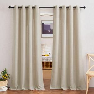 NICETOWN Light Filtering Linen Curtains 84 inch Long 1Panels Set, Grommet Privacy Added Light Filtering Flax Semi Sheer Rustic Window Drapes for Bedroom/Living Room, Taupe, W52 x L84
