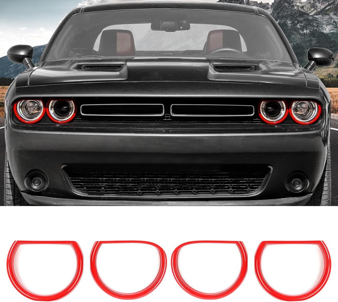 RAZPOY Headlight Lamp Cover for Challenger Accessories, Front Headlight Cover Exterior Light Trim Decoration for 2015-2022 Dodge Challenger (Red)