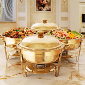 Chafing Dishes for Buffet 4 Pack, 6QT Food Warmers for Parties Buffet, Christmas Gatherings [Elegant All-Gold Colors] Stainless Steel Round Chafing Dish Buffet Set, Buffet Servers and Warmers