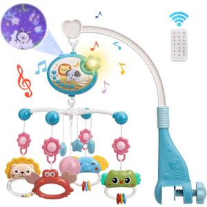 Mini Tudou Crib Mobile with Music and Lights,Baby Mobile for Crib with Hanging Rotating Rattle Toy,Star Projection,400 Lullabies and Timing Function,Remote Control Baby Crib Mobile for Boys Girls