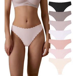 SHARICCA Womens Seamless Thongs No Show Underwear Soft Ribbed Invisible Panties Wave Edge Multi Pack (X-Small, 7p03 - Lightly Colors)