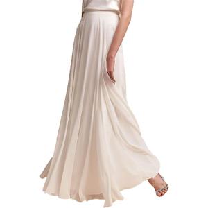 Long Maxi Floor Lengh Chiffon Skirt Elastic High Waist Bridesmaid Skirt (X-Large-XX-Large, Light Ivory)