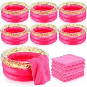 12 Pcs Foot Spa Kit for Girls 13.8 x 13.8 x 6.7 Inch Foot Care Bath and 12 x 28 Inch Hand Towels Washbasin Salon Towels for Spa Party Sleepover Party Supplies, Rose Red