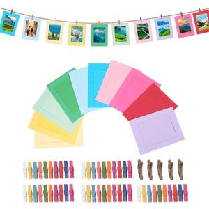 50Pcs Paper Picture Frames 4x6 In Photo Banner, Paper Picture Banner Frames 4x6 Hanging Photo Holder with 50 Clips and 5 Jute Twine Wedding Party Decor Home Graduation Hanging Display Kit(Colorful)