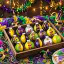 MiniInflat 16 Pcs Mardi Gras Ball Ornaments 2.4 Inch Glitter Mardi Gras Tree Ornaments with Hanging Rope Carnival Masks Purple Green Gold Tree Decorations for Home Carnival Masquerade Party Decor