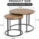 Garden 4 you Nesting Coffee Table, 23.6" Round Coffee Table Set of 2, Wooden Nesting Table Set for with Metal Frame, Side Tables for Living Room Bedroom Balcony, Brown