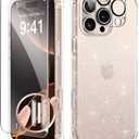 GVIEWIN for iPhone 16 Pro Max Case Floral, with Screen Protector & Camera Lens Protector,[Non Yellowing] Slim Shockproof Clear Phone Protective Cover for Women, Flower Pattern Design 6.9" (Twinkle Clear)