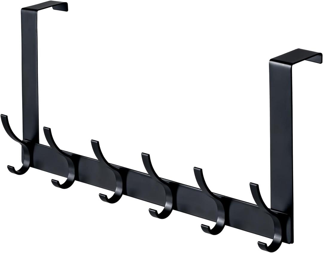 BOOMIBOO Over The Door Hooks, Sturdy Door Hanger, Towel Rack Towel Hooks for Bathroom 12 Hooks Large Over The Door for Bathroom, BedroomKitchen (Black)