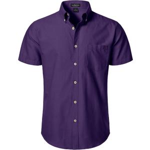 LucMatton Men's Oxford Short Sleeve Button Down Dress Shirt, Purple (S)