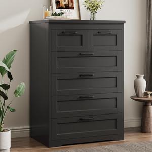 Jocoevol Black 6 Drawer Dresser for Bedroom, 44.5" Tall Chest of Drawers