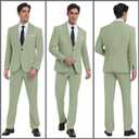 Linen Men Suit Set Casual Tuxedo 2 Piece Regular Fit Blazer One Button Solid Jacket and Pants for Prom Wedding Party (Green, XL)