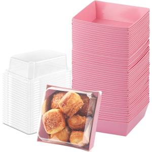 BUIYLV 50 Pack Charcuterie Boxes with Clear Lids, 4 Inches Pink Dessert Boxes To Go Disposable Mini Charcuterie Boxes for Cookie, Sandwich, Strawberry, Cupcake, Macaron, Cake Slice