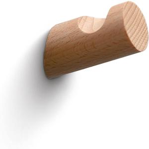 Wood Wall Hooks,1 Pack Coat Hooks Wall Mounted, Modern Hat Hooks for Wall, Wall Hanger for Hanging Coat Towel Hat Bag Robe Jacket Clothes (Beech Wood)