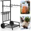2-in-1 Leaf Bag Holder Cart & Hand Truck Dolly, Heavy Duty Garden Trash Bag Stand with 7" All-Terrain Wheels, 200lbs Capacity, Anti-Loss Clips & Utility Basket for Yard Work, Moving, Camping