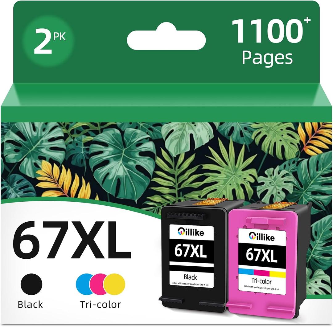 67XL Ink Cartridges Black/Color Combo Pack Replacement for HP Ink 67 XL fit for HP67 DeskJet 2827e 2855e 4227e 4255e 2700 2700e 2752 2742e 2755 2755e 4100 4152e 6000 6055e 6052 6400 6455e Printer