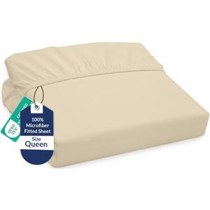 Royale Linens Fitted Sheet Queen - Ultra Soft 1800 Brushed Microfiber - Hotel Luxury Bottom Sheets - Wrinkle Free & Fade Resistant - Deep Pocket Fitted Sheet Only (Queen, Sand)