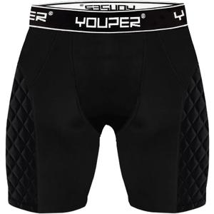 Youper Youth Elite Compression Padded Sliding Shorts w/Cup Pocket for Baseball, Football (Black, S)