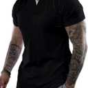 Dokotoo Men Mens Fashion T Shirts Casual Cotton Short Sleeve Henley Shirts Family Photo Outfits Summer Basic Top Black X-Large