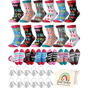 36 Pcs Social Worker Appreciation Gifts Sets Bulk Include Novelty Crew Socks Keychains with Thank You Cards Social Worker Graduation Gift for Bsw Msw Dsw Student Team Teachers, One Size