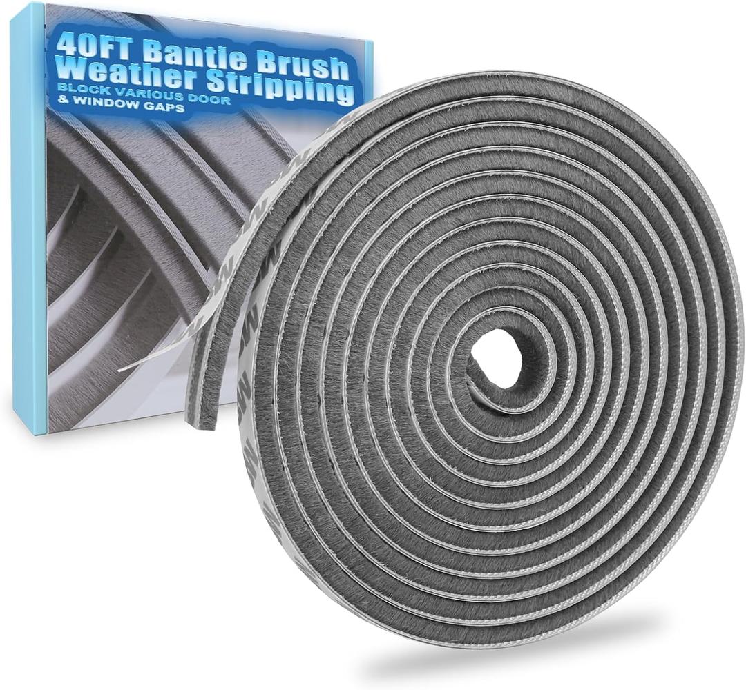 Weather Stripping Door Seal Window Seal - 40FT Brush Window Insulation Door Weather Stripping Anti-Draft for Door Insulation Soundproofing (0.35" X 0.2", Gray)