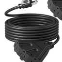 DEWENWILS 25FT Christmas Outdoor Extension Cord, 16/3 SJTW Tri-Tap Power Cable, Weatherproof, Heavy Duty Extension Cord for Holiday Decoration and Landscaping Lights, ETL Listed, Black, 1 Pack