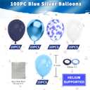 Blue White Metallic Balloon Set,100pcs 12 Inch Navy Pastel Pearl Blue Glitter Confetti Latex Balloons Kit for Baby Shower, Wedding, Birthday Party Decorations