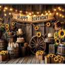 Western Birthday Backdrop, Rustic Wood Sunflower Happy Birthday Party Decorations Photography, Country Vintage Western Cowboy Banner Photo Booth Studio Props, 10X8FT