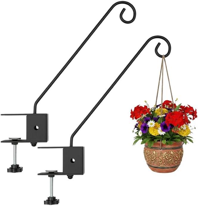 2 Pack Heavy Duty Deck Hook, 17 Inch Railing Hook, 360 Degree Swivel Plant Hanger, Solid Metal Deck Hangers for Hanging Bird Feeders, Wind Chimes, Lanterns and Flower Pots, Black