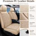 Car Seat Covers Full Set 5 Seats, Faux Leather & Breathable Cooling Mesh Universal Seat Covers for Cars, Anti-Slip Airbag Compatible Front & Rear Seat Protectors for Sedans SUV Truck, Beige