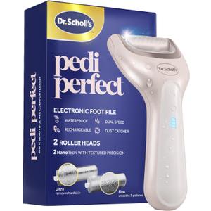 Dr. Scholl's Pedi Perfect Electric Foot Callus Remover, Waterproof, Rechargeable with x2 Roller Heads, Removes Hard Skin for Soft Beautiful Feet, 90 Minute Run Time, Dust Catcher, Pedicure Tools