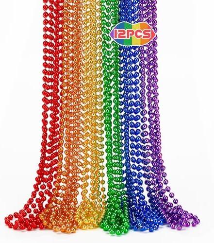 EOBOH 12PCS Pride Accessories, Pride LGBTQ Beads Necklace Stuff, Metallic 6 Kinds of Rainbow Necklace Bulk, Gay Lesbian LGBT Costumes Decorations for Pride Month Parade Throws Party Favors, Pack of 4