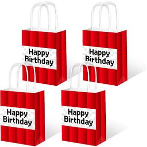 2 x 12 pcs Pixel Themed Goodie Bags with Haddle, Party Favor Gift Bags, Kraft Paper Candy Treat Bag for Birthday Decorations & Party Supplies